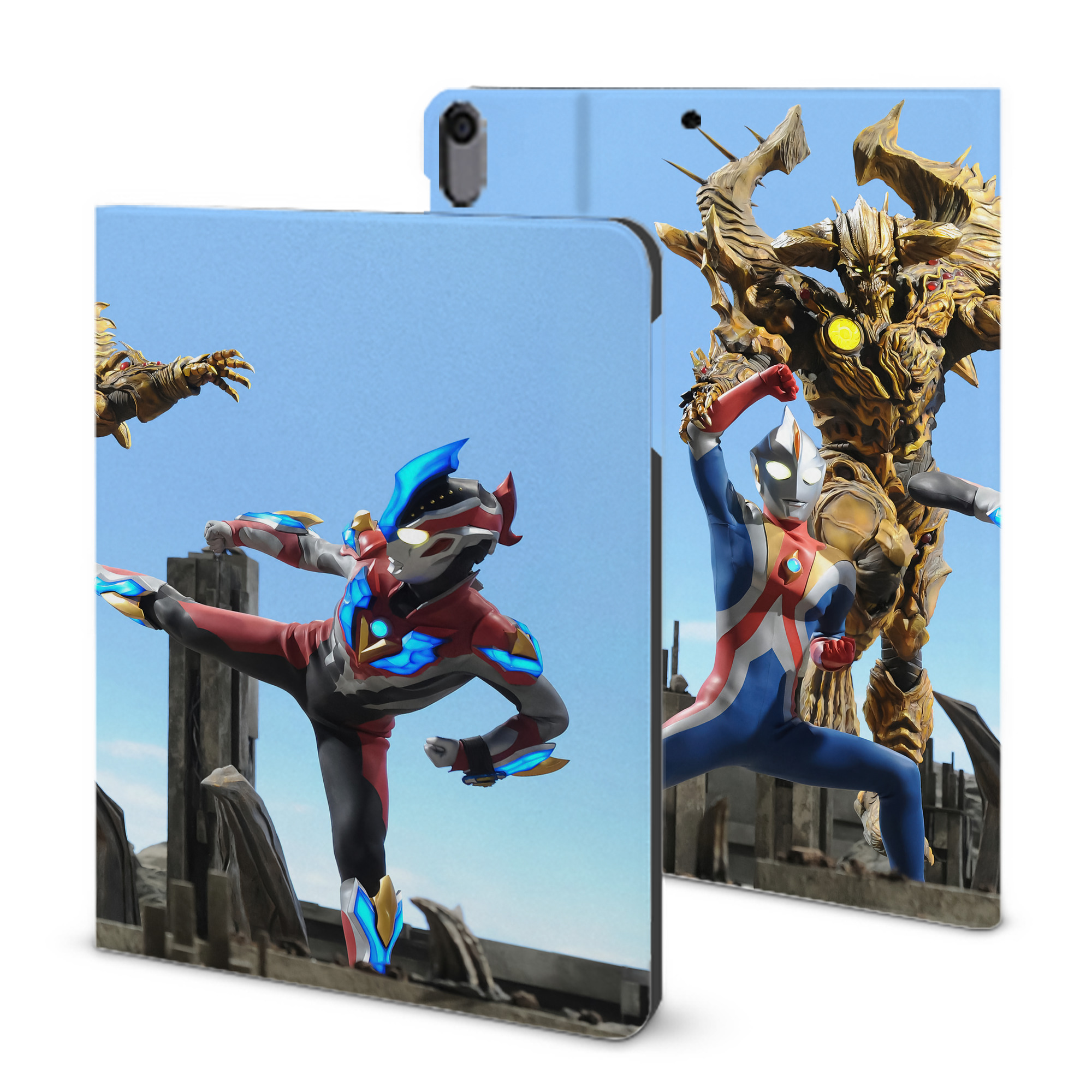（画像用） ウルトラマン Ultraman IPad ケース ブック型 PUレザー TPU 耐衝撃 軽量 薄型 ペン収納なし 全面保護 IPad 各モデル対応
